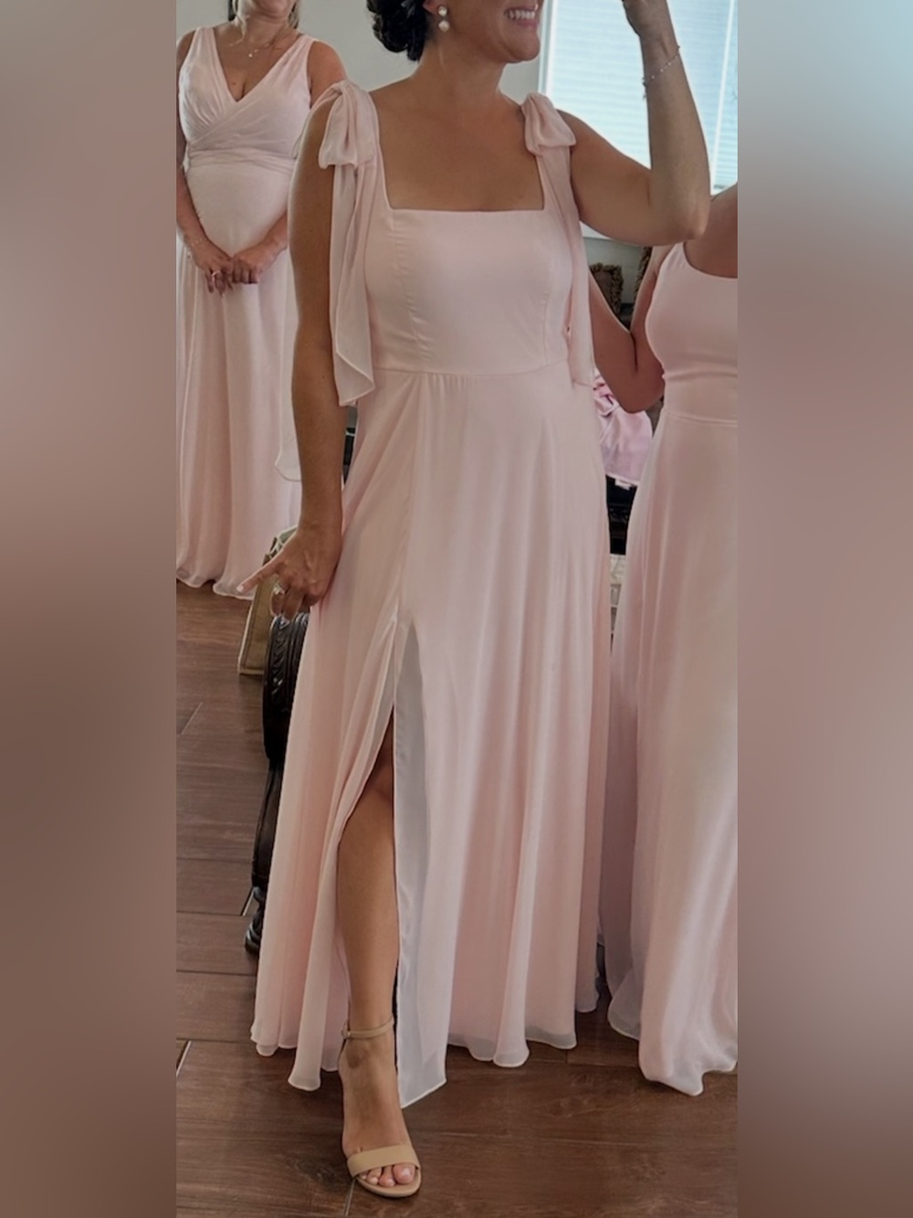 Soft Blush Pink Maxi Dress with Tie-Shoulder Straps